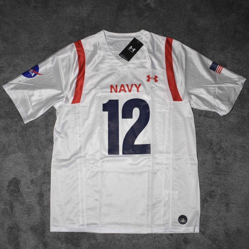 Under Armour Navy Midshipmen NASA Space Football Jersey 12 White Mens Large NEW